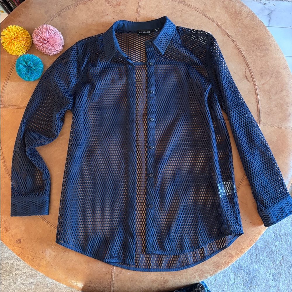 Wildfang Navy Mesh Button Down Shirt 😎
